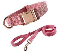 Ensemble Collier et Laisse for Chien Confort, réglable, Boucle en métal Robuste et Anneau en D, durabilité Douce for Chiens de Petite, Moyenne et Grande Taille, 1 Ensemble(Pink,L)