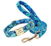 Ensemble Collier et Laisse personnalisés for Chien, Colliers en Nylon à imprimé Floral, étiquette d'identification personnalisée for Chiens de Taille Moyenne et Grande Collier Chien Large(5,1)