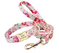 Ensemble Collier et Laisse personnalisés for Chien, Colliers en Nylon à imprimé Floral, étiquette d'identification personnalisée for Chiens de Taille Moyenne et Grande Collier Chien Large(7,3)