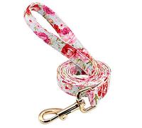 Ensemble collier et laisse personnalisés for chien, colliers en nylon à imprimé floral, étiquette d'identification personnalisée for chiens de taille moyenne et grande collier chien large(Pink Leash,3