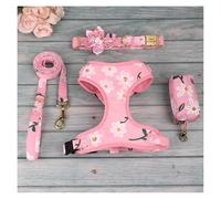 Ensemble Collier et Laisse pour Chien avec Support pour Sac à crottes, imprimé Floral, personnalisé, Collier et Laisse pour Animal de Compagnie(4 Products Pink,L)