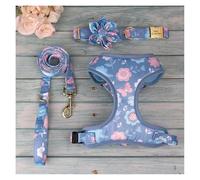 Ensemble Collier et Laisse pour Chien avec Support pour Sac à crottes, imprimé Floral, personnalisé, Collier et Laisse pour Animal de Compagnie(3 Products Purple,L)