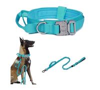 Ensemble collier et laisse pour chien - Très résistant pour bergers allemands (chiens de taille moyenne/grande) (ensemble bleu, tour de cou M 38 à 47 cm)