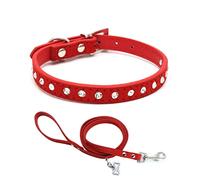 Ensemble Collier Et Laisse pour Chiot Petit Chien Chat avec Luxe Strass Fantaisie Diamant Paillette Cristal, Rouge XS