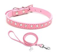 Ensemble Collier Et Laisse pour Chiot Petit Chien Chat avec Luxe Strass Fantaisie Diamant Paillette Cristal, Rose XS