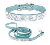 Ensemble Collier et Laisse pour Petit Chien Chiot et Chat Chaton avec Paillette Strass Luxe Diamant Cristal Princesse Fantaisie - Bleu Clair XXS