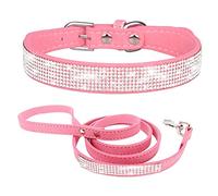 Ensemble Collier et Laisse pour Petit Chien Chiot et Chat Chaton avec Paillette Strass Luxe Diamant Cristal Princesse Fantaisie - Rose XXS