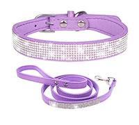 Ensemble Collier et Laisse pour Petit Chien Chiot et Chat Chaton avec Paillette Strass Luxe Diamant Cristal Princesse Fantaisie - Violet XXS