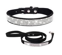 Ensemble Collier et Laisse pour Petit Chien Chiot et Chat Chaton avec Paillette Strass Luxe Diamant Cristal Princesse Fantaisie - Noir XXS