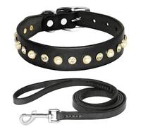 Ensemble collier et laisse réglables en cuir véritable de couleur unie pour chien et chat pour chihuahua, carlin, labrador français, noir, M