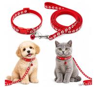 Ensemble collier et laisse rouge avec motif empreintes de pattes - Collier et laisse réglables avec clochette pour chiens et chats de petite et moyenne taille, couleur vive haute visibilité, aide les