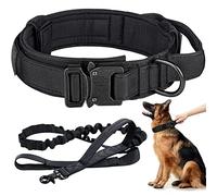 Ensemble collier et laisse tactique pour chien - Collier militaire réglable en nylon avec poignée de contrôle - Boucle en métal robuste et laisse élastique pour dressage de chien (taille M, noir)