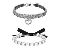 Ensemble collier pour chien avec strass et perles - Sangle de cou réglable - Collier de perles pour petites filles, chats et chiots - Accessoire pour mariage ou fête d'anniversaire (S-blanc)