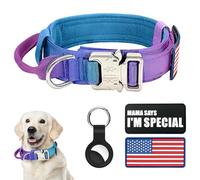 Ensemble collier tactique et laisse élastique pour chien avec drapeau américain américain - Collier K9 réglable avec boucle et poignée en métal robuste, patchs et étui Airtags (dégradé 1, L)