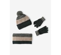 Ensemble colorblock bonnet + snood + gants garçon vert sapin 2/3A