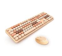 Ensemble Combiné Clavier et Souris sans Fil, 104 Touches Rondes Clavier Rétro Mignon Coloré, Clavier de Machine à écrire pour Windows XP/win7/win8/win10(Thé au Lait Mixte)