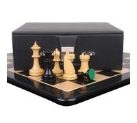 Ensemble combiné de Reproduction de la American Chess Company des années 1900 - Pièces en Bois d'ébène avec échiquier et boîte de Rangement