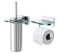 Ensemble combné Tiger Safira: Porte-Rouleau Papier Toilette avec étagère en Verre et Brosse de Toilette, Chrome