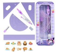 Ensemble compas et règle de 8 pièces : un kit d'apprentissage complet équipé d'une boîte de rangement robuste, 10 autocollants, kit de géométrie pour l'école secondaire, les élèves pour le dessin