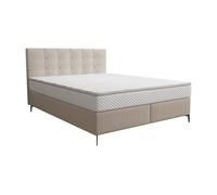 Ensemble complet boxspring tête de lit capitonnée + sommier + matelas + surmatelas - 160 x 200 cm - Tissu - Beige - INAO de YSMEE