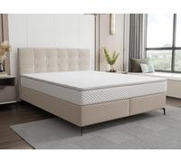 Ensemble complet boxspring tête de lit capitonnée + sommier + matelas + surmatelas - 160 x 200 cm - Tissu - Beige - INAO de YSMEE