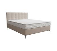 Ensemble complet boxspring tête de lit capitonnée + sommier + matelas + surmatelas - 180 x 200 cm - Tissu - Beige - INAO de YSMEE