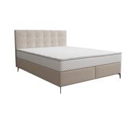 Ensemble complet boxspring tête de lit capitonnée + sommier + matelas + surmatelas - 180 x 200 cm - Tissu - Beige - INAO de YSMEE