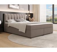 Ensemble complet boxspring tête de lit capitonnée + sommiers + matelas + surmatelas - 160 x 200 cm - Tissu - Gris - SIERO II de YSMEE