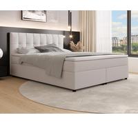 Ensemble complet boxspring tête de lit capitonnée + sommiers + matelas + surmatelas - 160 x 200 cm - Tissu - Gris clair - SIERO II de YSMÉE