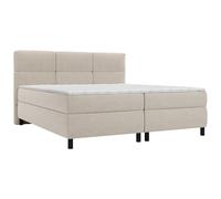 Ensemble complet boxspring tête de lit capitonnée + sommiers + matelas + surmatelas - 2 x 80 x 200 cm - Tissu - Beige - LODI de PALACIO