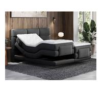 Ensemble complet boxspring tête de lit capitonnée + sommiers relaxation électrique + matelas + surmatelas - 2 x 90 x 200 cm - Tissu - Anthracite -