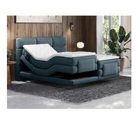 Ensemble complet boxspring tête de lit capitonnée + sommiers relaxation électrique + matelas + surmatelas - 2 x 80 x 200 cm - Tissu - Bleu - LODI de