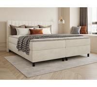 Ensemble complet boxspring tête de lit coutures verticales + sommier + matelas + surmatelas - 2 x 80 x 200 cm - Velours - Beige - DONISI de PALACIO
