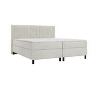 Ensemble complet boxspring tête de lit coutures verticales + sommier + matelas + surmatelas - 2 x 90 x 200 cm - Velours - Gris clair - DONISI de