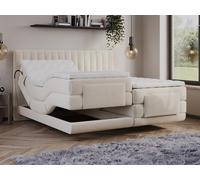 Contour cadre de lit Vente-Unique.com Ensemble complet boxspring tête de lit coutures verticales + sommiers relaxation électrique + matelas + surmatelas - 2 x 80 x 200 cm - Velours -