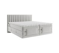 Ensemble complet boxspring tête de lit coutures verticales + sommiers relaxation électrique + matelas + surmatelas - 2 x 90 x 200 cm - Velours - Gris