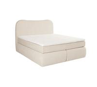 Ensemble complet boxspring tête de lit + sommier + matelas + surmatelas - 160 x 200 cm - Tissu bouclette - Beige - TRAVINO de YSMEE