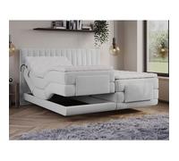 Ensemble complet boxspring tête de lit coutures verticales + sommiers relaxation électrique + matelas + surmatelas - 2 x 90 x 200 cm - Velours - Gris clair - DONISI de PALACIO