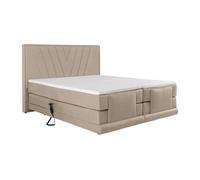 Ensemble complet boxspring tête de lit + sommiers relaxation électrique + matelas + surmatelas - 2 x 80 x 200 cm - Velours - Beige - LUMONI de YSMEE