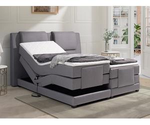 Ensemble complet boxspring tête de lit + sommiers relaxation électrique + matelas + surmatelas - 2 x 80 x 200 cm - Tissu - Gris clair - CASTEL II de PALACIO
