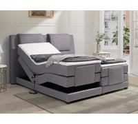 Ensemble complet boxspring tête de lit + sommiers relaxation électrique + matelas + surmatelas - 2 x 90 x 200 cm - Tissu - Gris clair - CASTEL II de