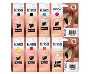 Ensemble complet comprenant jet d'encre Epson Optimiseur-Twin Pack-T0870 T0871-Noir photo Noir mat-T0878 T0872 T0873 T0874 T0877 Cyan Magenta jaune-Orange Rouge T0879-Cartouche d'encre pour stylus photo R1900