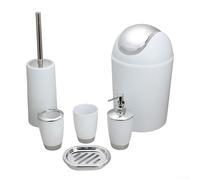 Ensemble complet d'accessoires de salle de bain 6 pièces avec porte-brosse à dents, porte-savon, porte-brosse WC et poubelle (blanc)