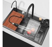 Ensemble complet d'accessoires d'évier de cuisine en acier inoxydable noir (75 x 45 x 22 cm) Outils essentiels Égouttoir et plus encore pour les cuisines modernes