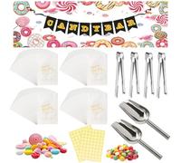 Ensemble complet d'accessoires pour bar à bonbons, contient 100 sachets pour bar à bonbons et 2 autocollants, 4 pinces à sucre, 2 pelles pour bar à bonbons, 1 guirlande décorative pour bar à bonbons
