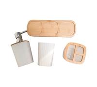Ensemble complet de 4 pièces pour salle de bain - Porte-brosse à dents en bois - Distributeur de savon liquide pour les mains - Ensemble moderne de rangement pour salle