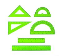 Ensemble complet de 6 mathématiques transparentes avec règles en plastique, deux rapporteurs et règles triangulaires pour mesurer l'angle et la longueur de précision (vert)