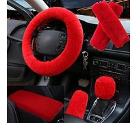 Ensemble complet de 6 pièces pour intérieur de voiture en peluche, housse de volant avec accoudoirs et protections de levier de vitesse pour un confort amélioré, ajustement universel pour roues de