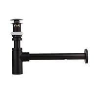 Ensemble complet de bouchon lavabo en laiton avec siphon P et bonde vidange à clapet trop-plein Pour Lavabo(Matte black)