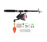 Ensemble complet de canne à pêche et boîte de matériel de pêche, kit de démarrage léger pour pêcheurs en plein air, moulinet pré-enroulé inclus dans un étui de transport compact, version rouge
